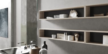 Luxury Floating Open Shelves in Modern Bathroom